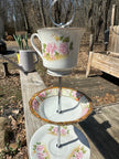 Handcrafted Porcelain Fine China Bird Feeder Hanging Teacup Antique Pink Gold