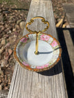 Handcrafted Porcelain Key Tray Ring Tray Vanity Tray Candy Dish Pink Floral Gold