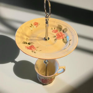 Pink and White Fine China Hanging Teacup Birdfeeder