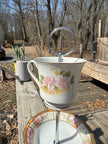 Handcrafted Porcelain Fine China Bird Feeder Hanging Teacup Antique Pink Gold