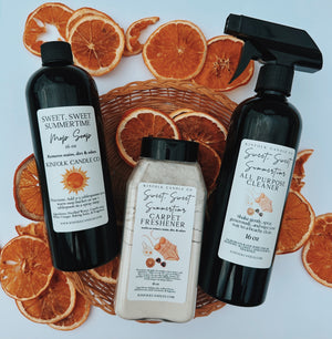 Luxury Summer Cleaning Bundle – Mop Soap, Carpet Freshener & All-Purpose Cleaner | Tropical, Suntan Lotion & Fruity Scents