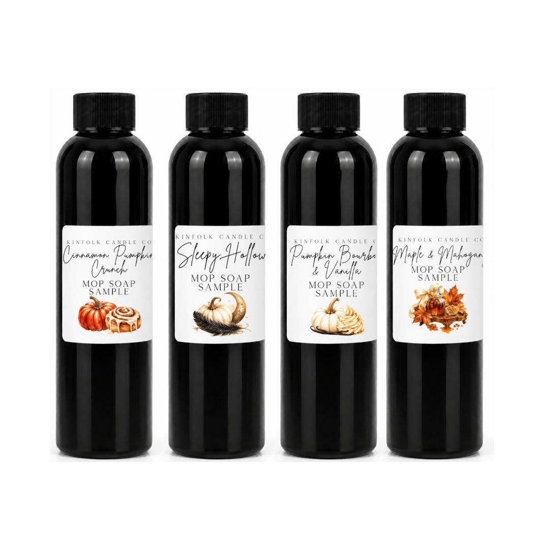 Fall Scented Mop Soap Sample Pack – 4 Mini Floor Cleaner Bottles (4oz Each) Cozy Autumn Multi-Surface Mop Soap Set