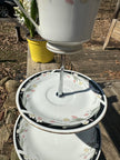 Handcrafted Porcelain Fine China Bird Feeder Hanging Teacup Black White Tulips