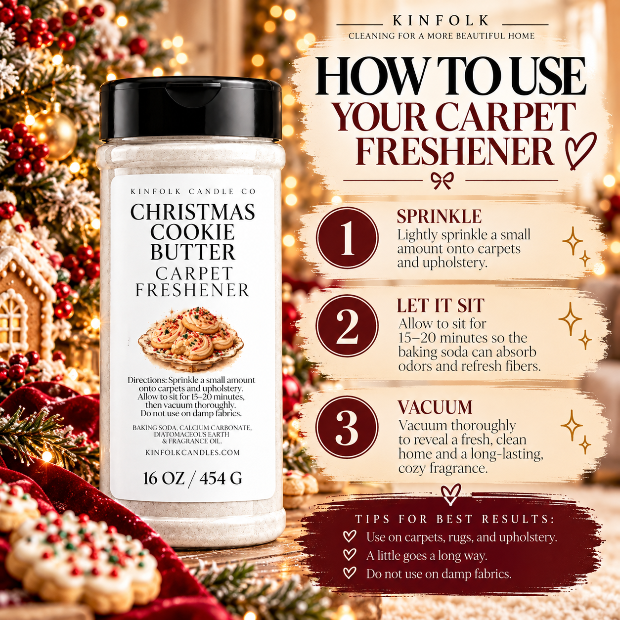 Holiday Carpet Freshener | Scented Carpet & Rug Deodorizing Powder | 16 oz