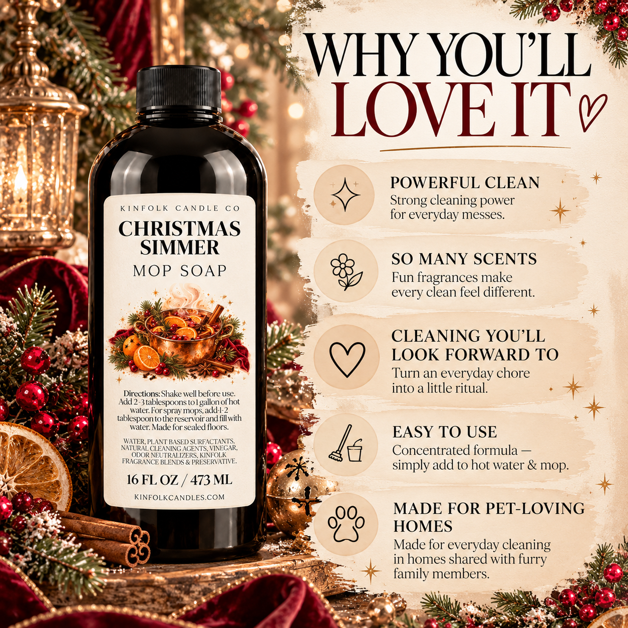 Holiday Mop Soap | Concentrated Scented Floor Cleaner | 16 oz