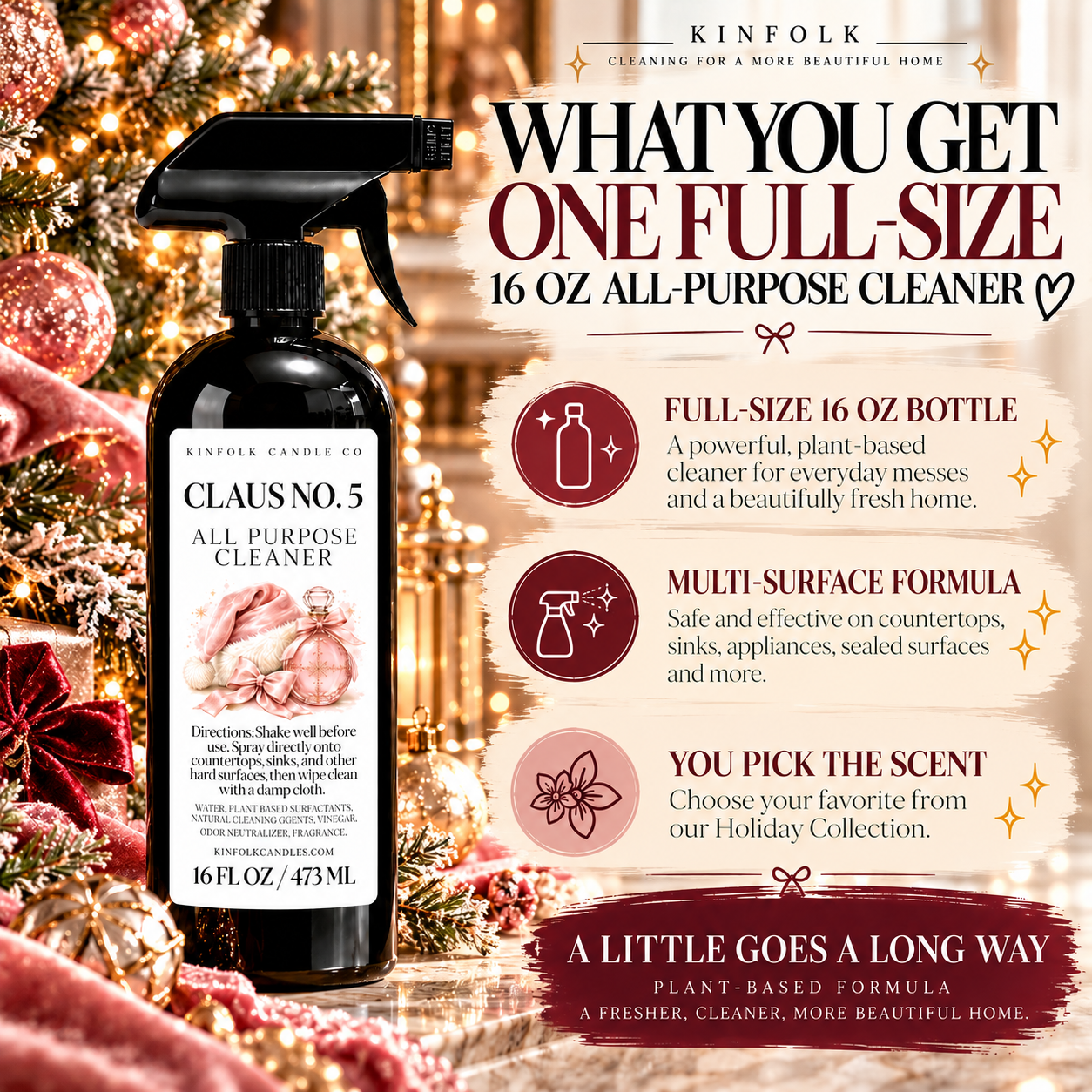 Holiday All-Purpose Cleaner | Scented Multi-Surface Cleaning Spray | 16 oz