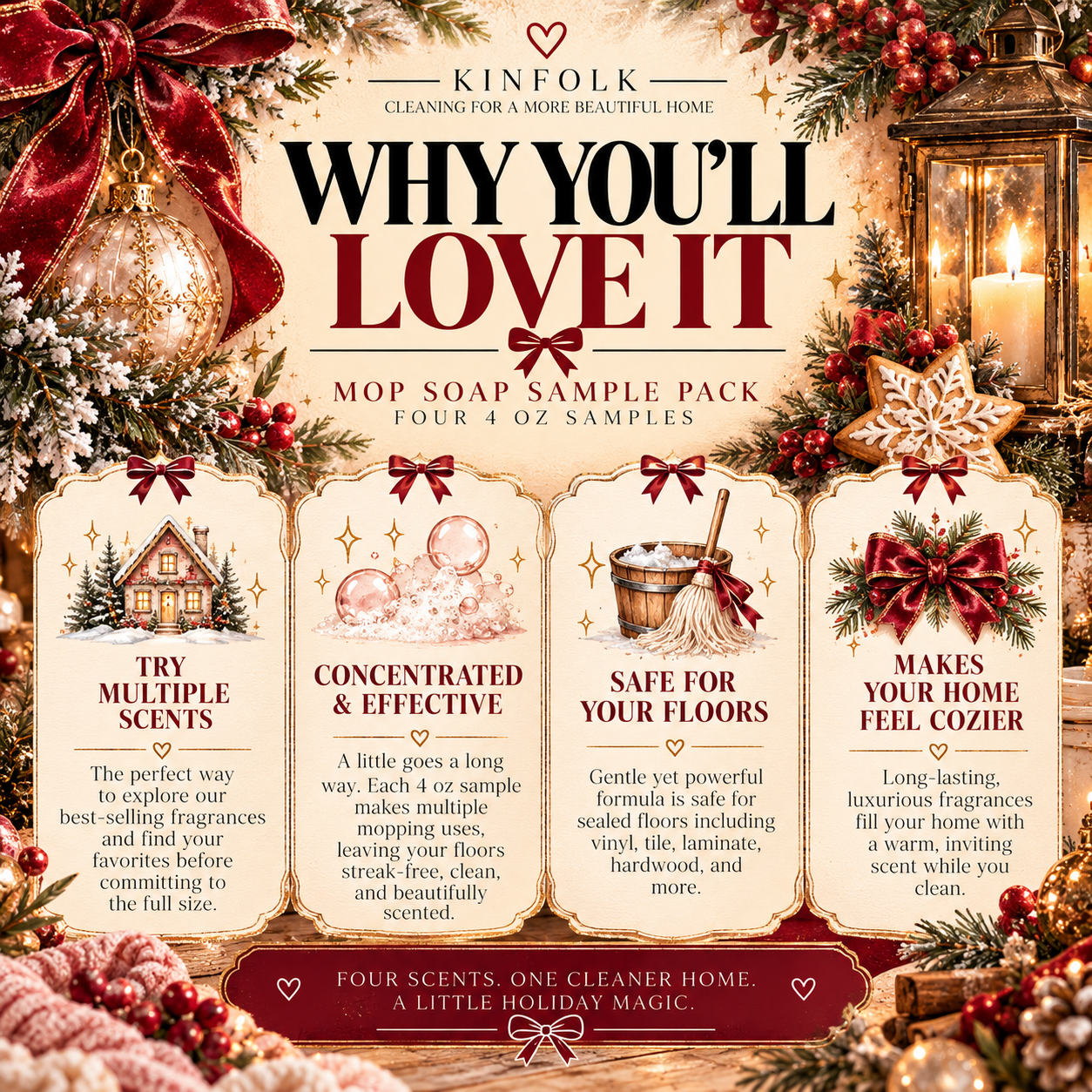 Holiday Mop Soap Sample Packs | Christmas Scent Discovery Collection | 4-Piece Mini Set