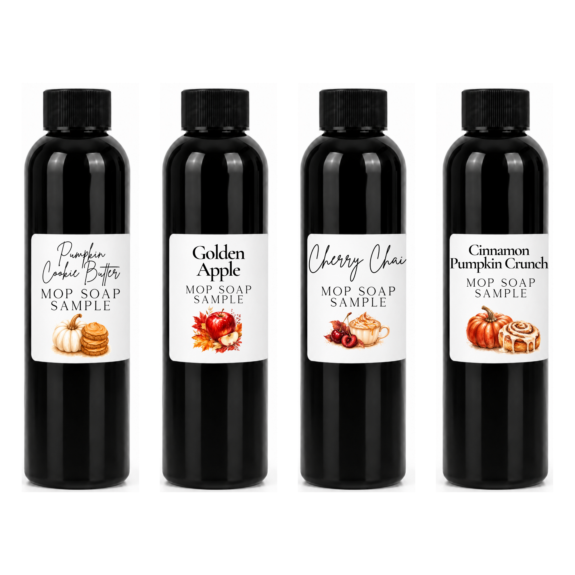 Fall Scented Mop Soap Sample Pack – 4 Mini Floor Cleaner Bottles (4oz Each) Cozy Autumn Multi-Surface Mop Soap Set