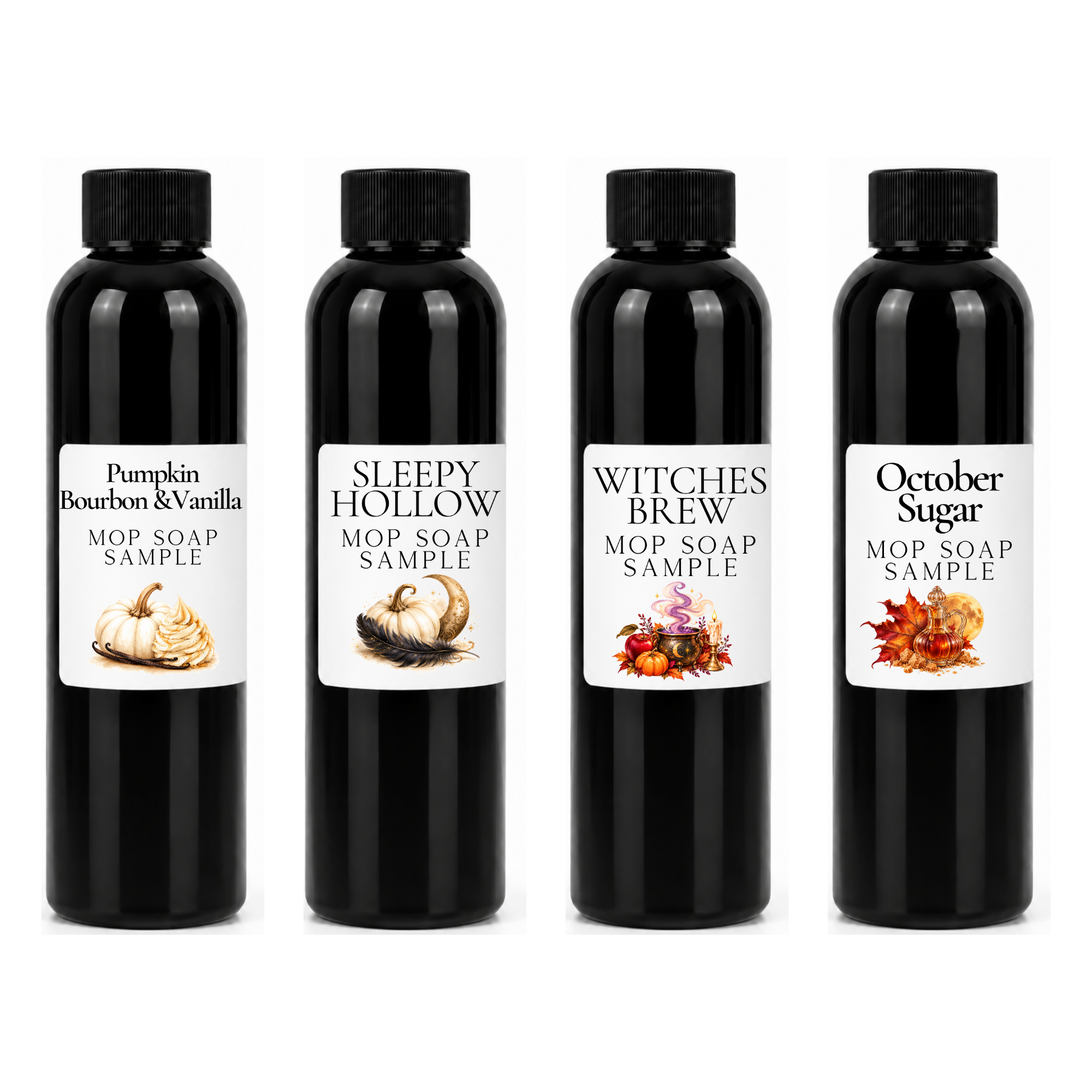 Fall Scented Mop Soap Sample Pack – 4 Mini Floor Cleaner Bottles (4oz Each) Cozy Autumn Multi-Surface Mop Soap Set