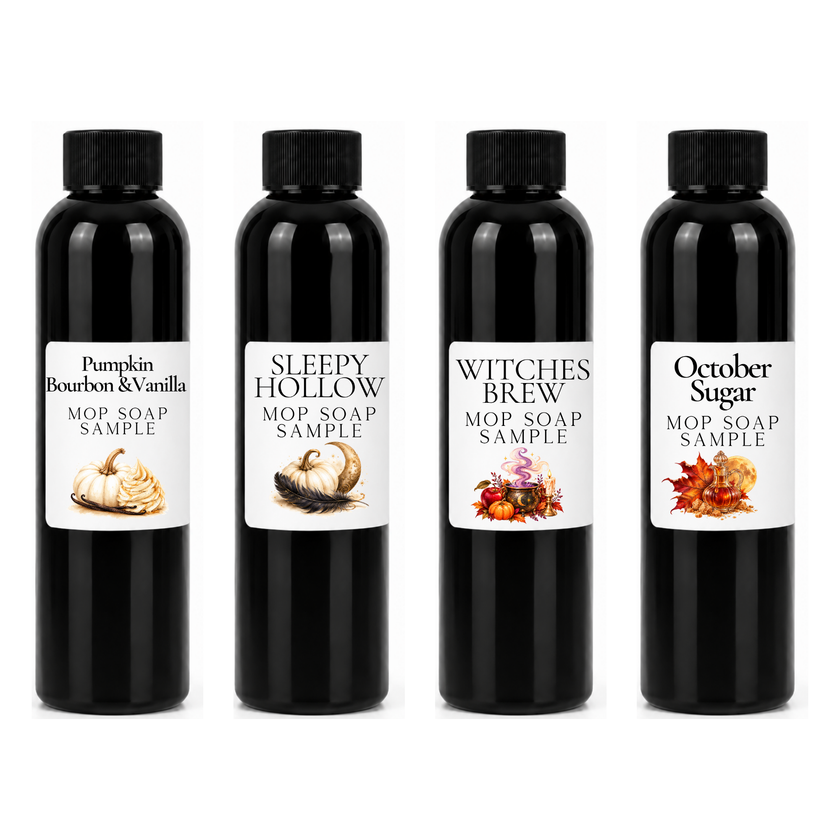 Fall Scented Mop Soap Sample Pack – 4 Mini Floor Cleaner Bottles (4oz Each) Cozy Autumn Multi-Surface Mop Soap Set