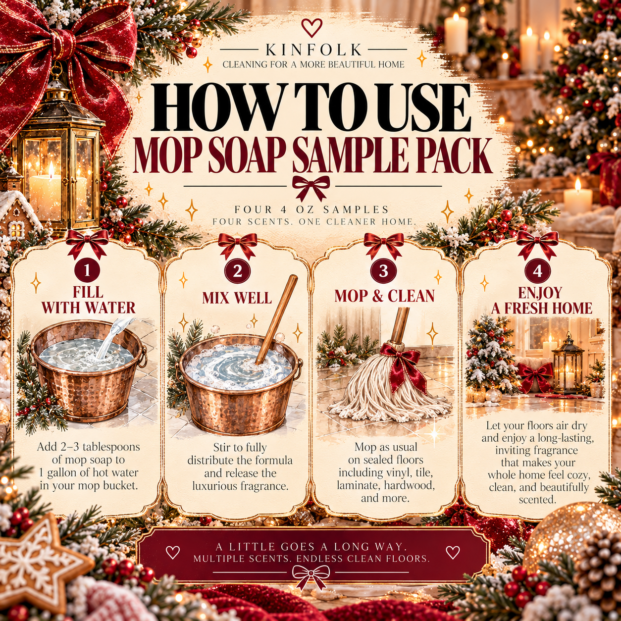 Holiday Mop Soap Sample Packs | Christmas Scent Discovery Collection | 4-Piece Mini Set