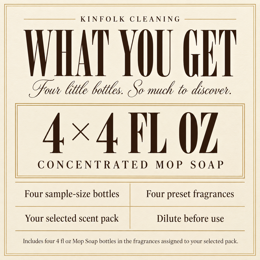 Classic Mop Soap Sample Pack – Cozy Clean Home Scents | Fresh Clean, Warm Vanilla, Fruity & Bakery Sample Set | Luxury Cleaning Gift Box