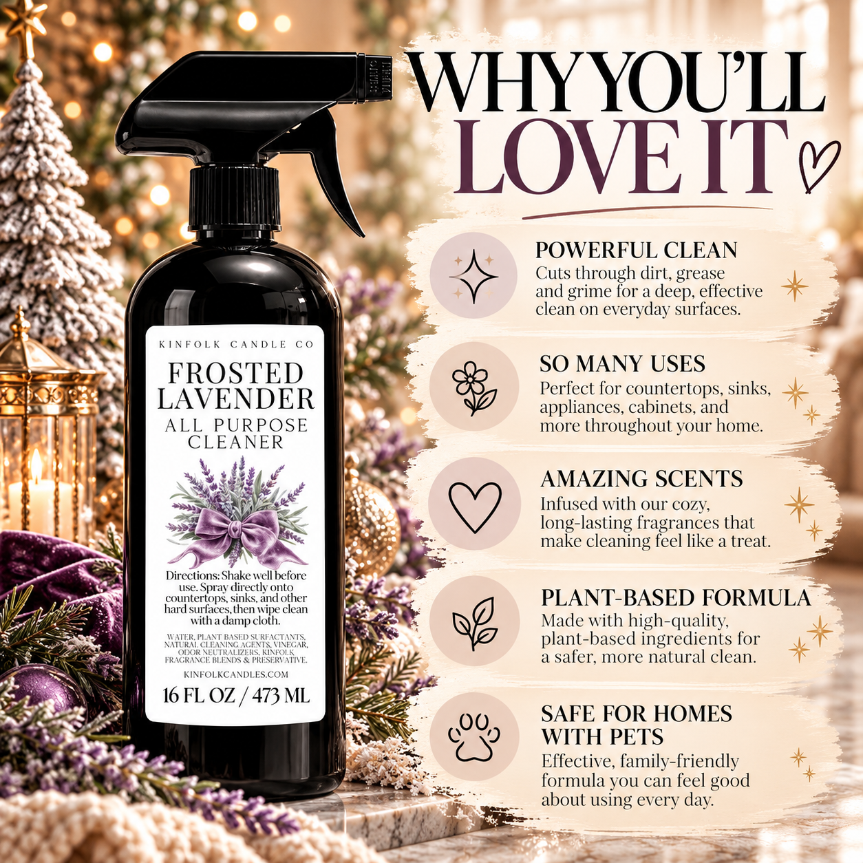 Holiday All-Purpose Cleaner | Scented Multi-Surface Cleaning Spray | 16 oz