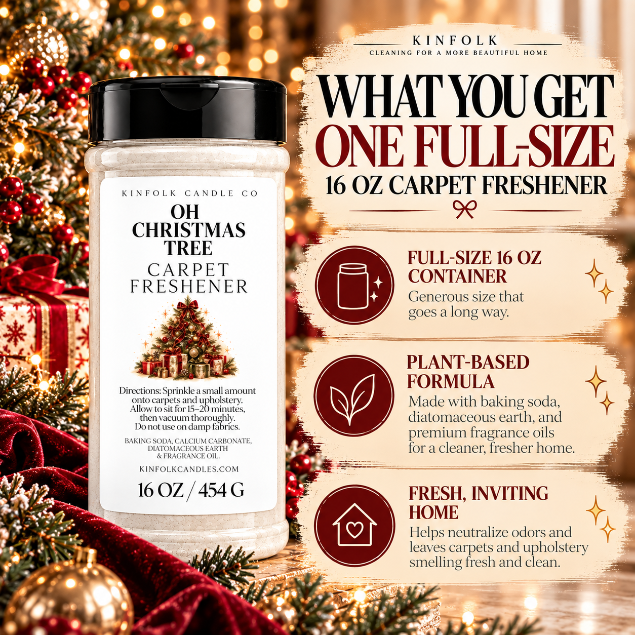 Holiday Carpet Freshener | Scented Carpet & Rug Deodorizing Powder | 16 oz