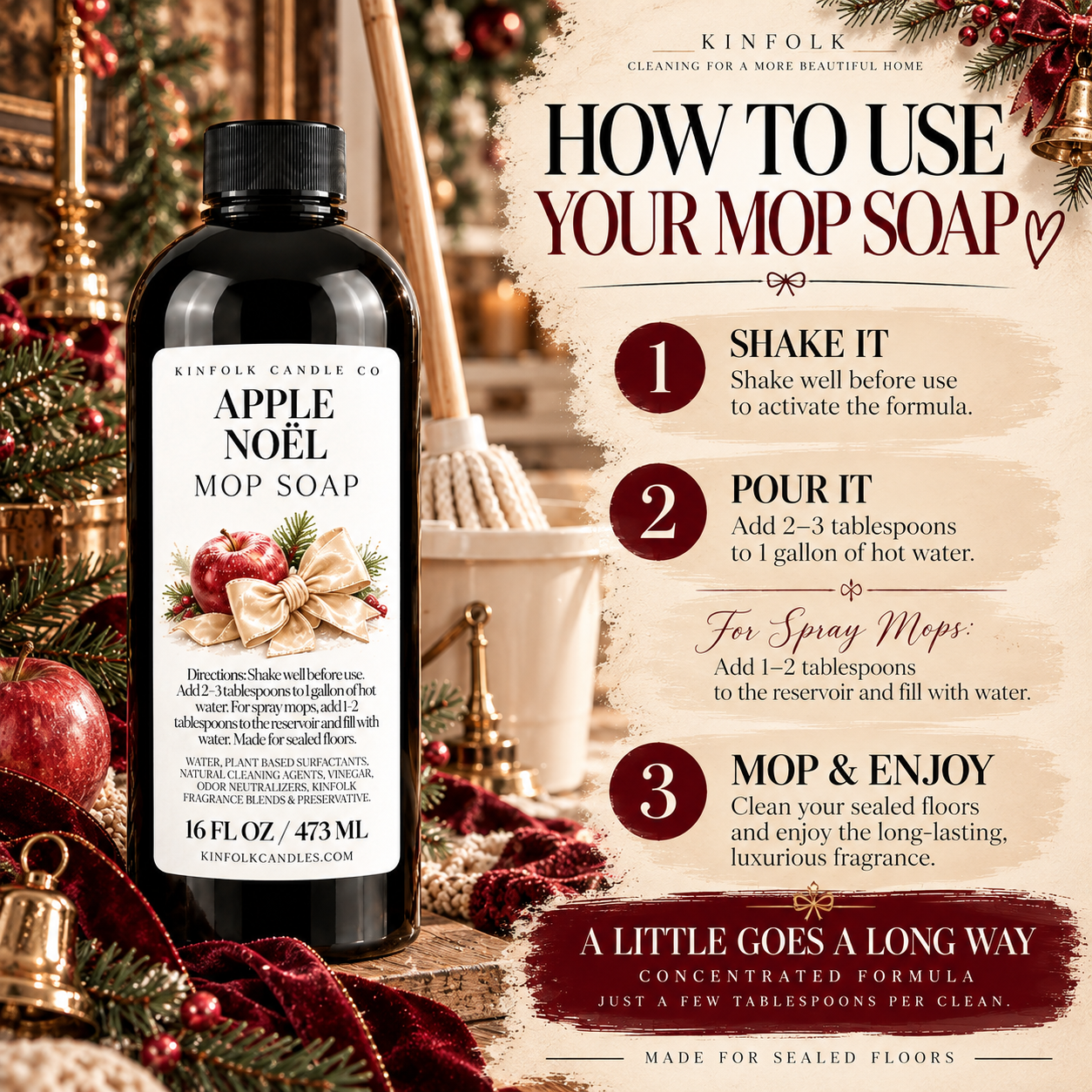 Holiday Mop Soap | Concentrated Scented Floor Cleaner | 16 oz