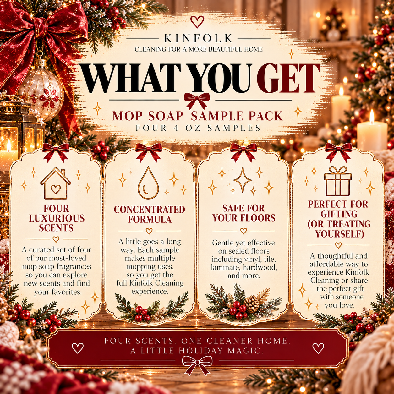 Holiday Mop Soap Sample Packs | Christmas Scent Discovery Collection | 4-Piece Mini Set