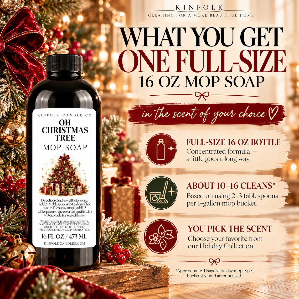 Holiday Mop Soap | Concentrated Scented Floor Cleaner | 16 oz