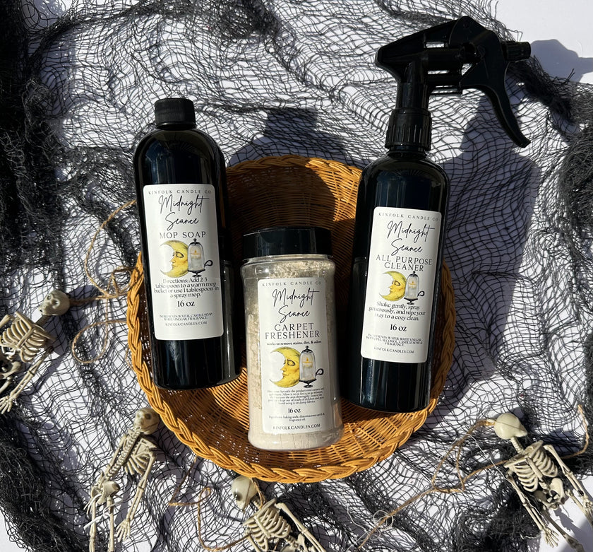 Spooky Season Cleaning Set | Pumpkin, Amber Lavender, Cedar Pine, Fresh | Mop Soap, Carpet Freshener, All Purpose Spray Limited Edition