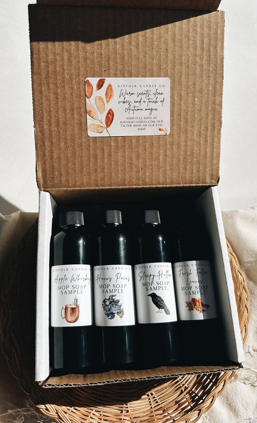 Fall Cozy Mop Soap Sample Pack | Autumn Cleaning Scents | Pumpkin, Apple, Chai, Cinnamon, Bourbon & Vanilla | Natural Floor Cleaner Gift Set